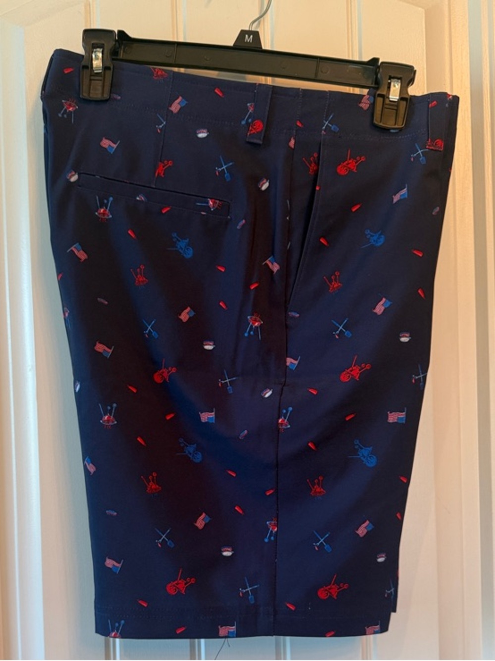 Pro Tour Men’s Golf Shorts Navy Patriotic Print Flat Front Stretch Performance - Picture 4 of 5